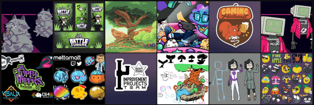 A collection of illustrations, thick-lined cartoon style with vibrant colors and vector elements drawn by Tessamack art gallery preview image